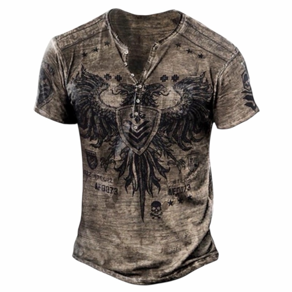 Ouku Men's T shirt Tee Henley Shirt Graphic Skull Eagle